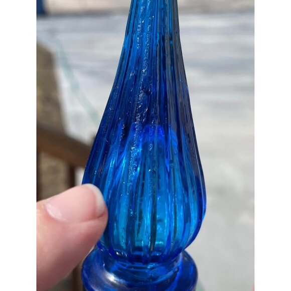 Vintage Italian Empoli Genie Bottle Ribbed Kingfisher Cobalt Blue Glass Decanter - Picture 5 of 10